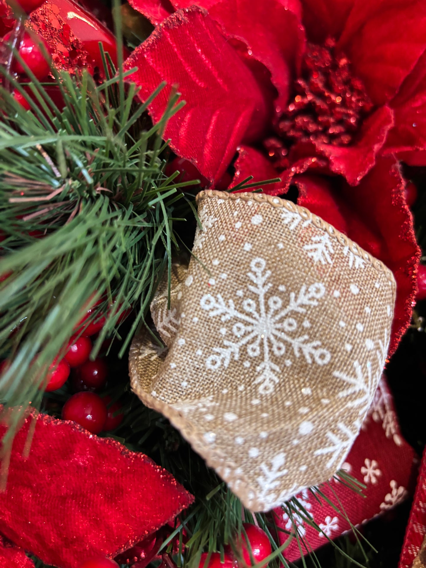 Red Poinsettias Pine Wreath