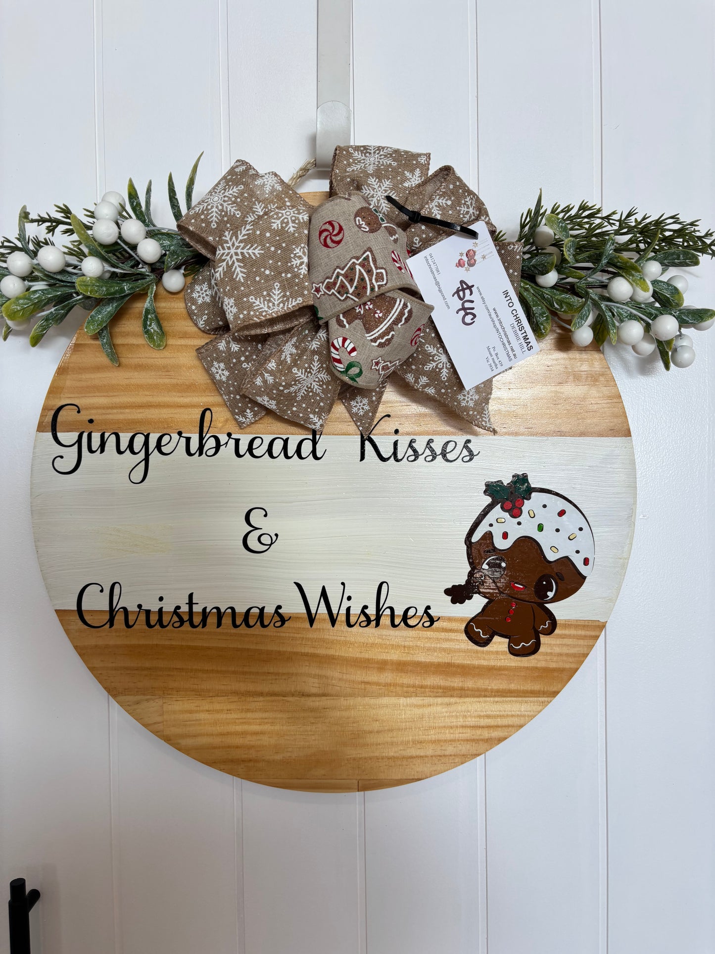 Gingerbread Kisses Wood Round Sign