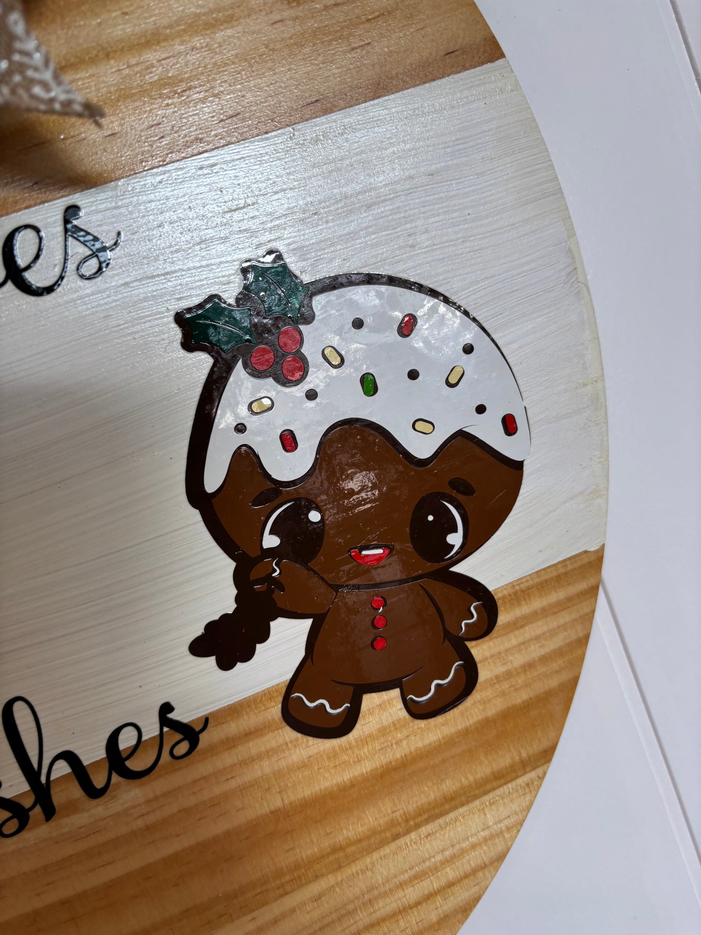 Gingerbread Kisses Wood Round Sign